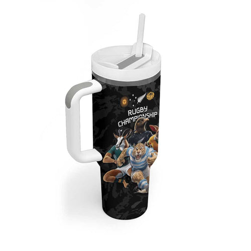 Custom Rugby Southern Hemisphere Tumbler With Handle Argentina AUNZ South Africa Mascot Black - Aussie Hoodie