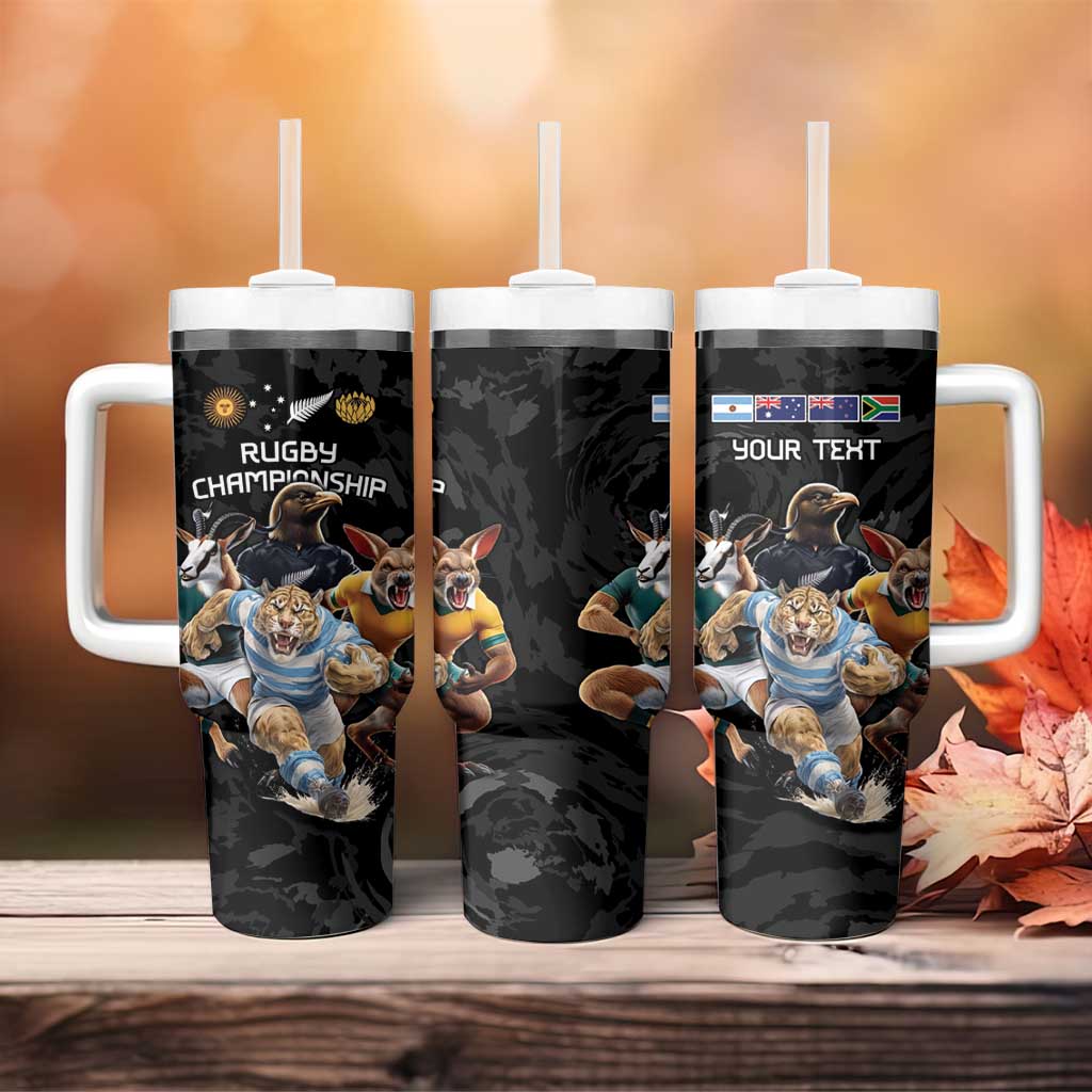 Custom Rugby Southern Hemisphere Tumbler With Handle Argentina AUNZ South Africa Mascot Black - Aussie Hoodie