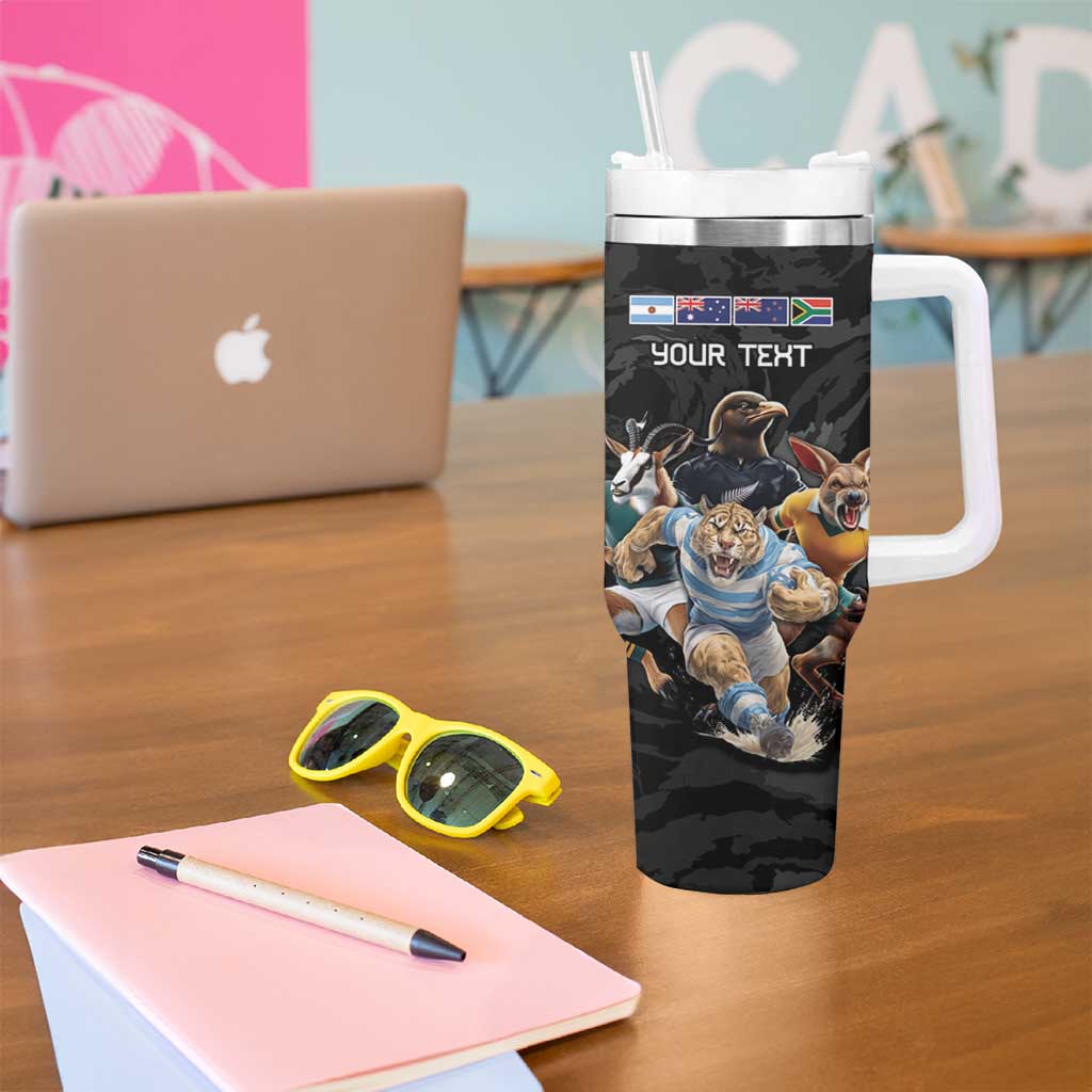 Custom Rugby Southern Hemisphere Tumbler With Handle Argentina AUNZ South Africa Mascot Black - Aussie Hoodie