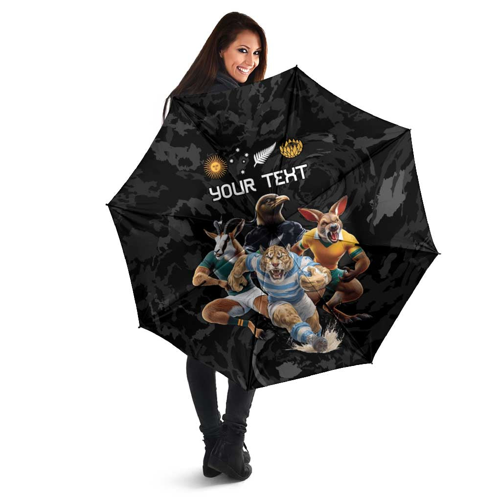 Custom Rugby Southern Hemisphere Umbrella Argentina AUNZ South Africa Mascot Black - Aussie Hoodie