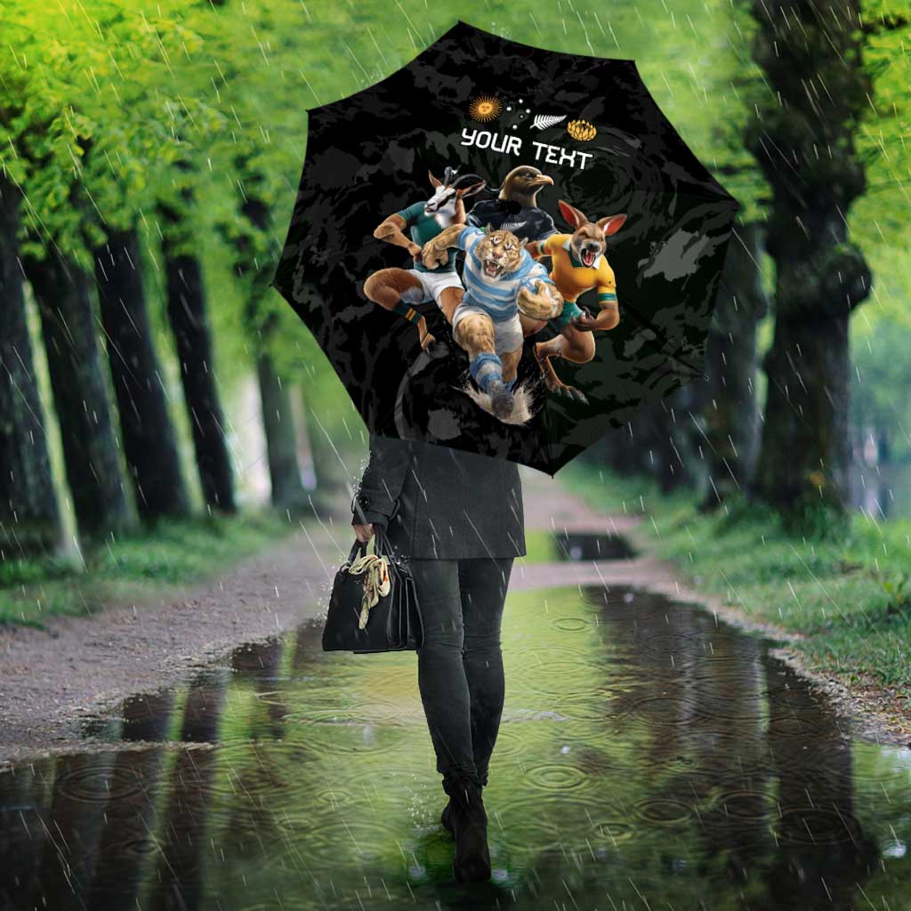 Custom Rugby Southern Hemisphere Umbrella Argentina AUNZ South Africa Mascot Black - Aussie Hoodie