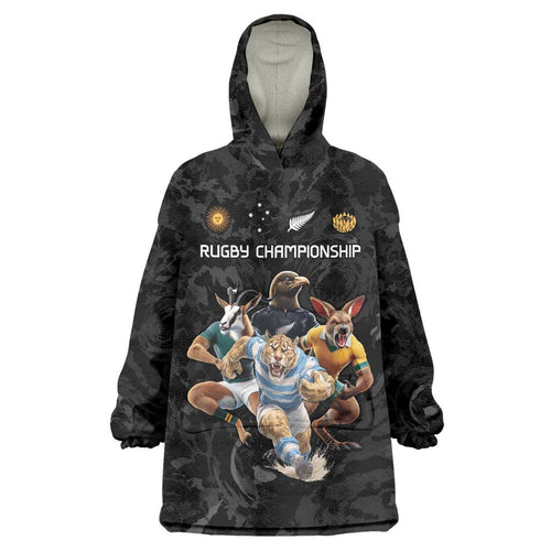 Custom Rugby Southern Hemisphere Wearable Blanket Hoodie Argentina AUNZ South Africa Mascot Black - Aussie Hoodie