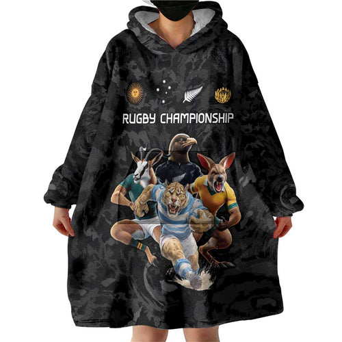 Custom Rugby Southern Hemisphere Wearable Blanket Hoodie Argentina AUNZ South Africa Mascot Black - Aussie Hoodie