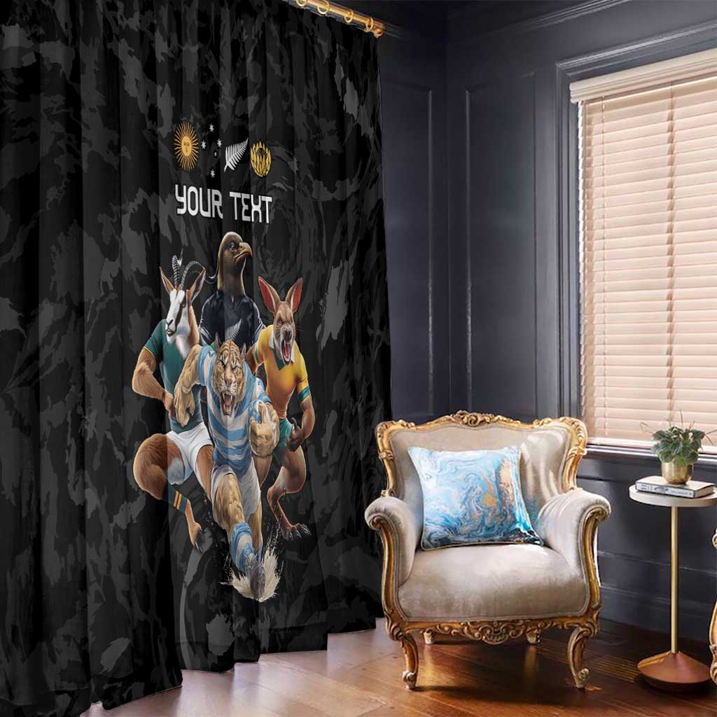 Custom Rugby Southern Hemisphere Window Curtain Argentina AUNZ South Africa Mascot Black - Aussie Hoodie