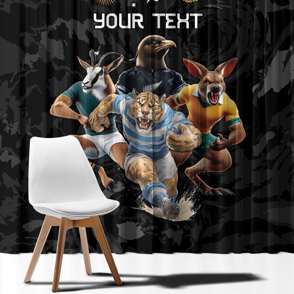 Custom Rugby Southern Hemisphere Window Curtain Argentina AUNZ South Africa Mascot Black - Aussie Hoodie