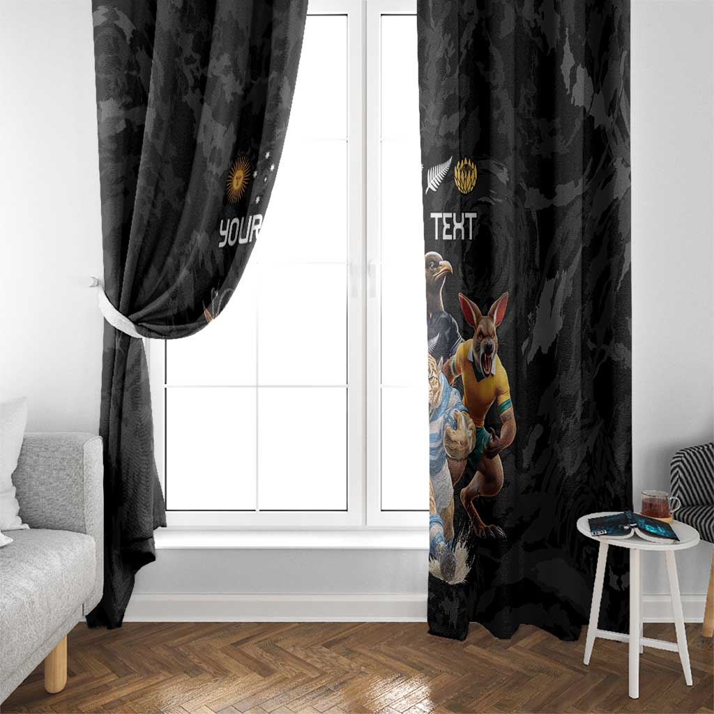 Custom Rugby Southern Hemisphere Window Curtain Argentina AUNZ South Africa Mascot Black - Aussie Hoodie