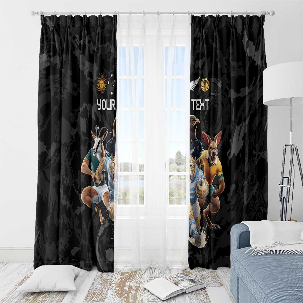 Custom Rugby Southern Hemisphere Window Curtain Argentina AUNZ South Africa Mascot Black - Aussie Hoodie