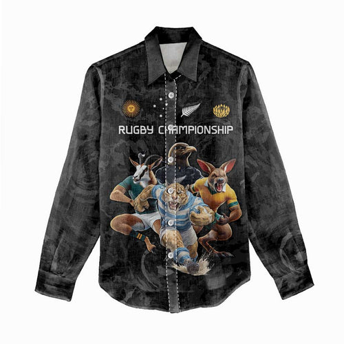 Custom Rugby Southern Hemisphere Women Casual Shirt Argentina AUNZ South Africa Mascot Black - Aussie Hoodie