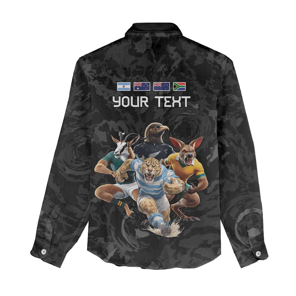 Custom Rugby Southern Hemisphere Women Casual Shirt Argentina AUNZ South Africa Mascot Black - Aussie Hoodie