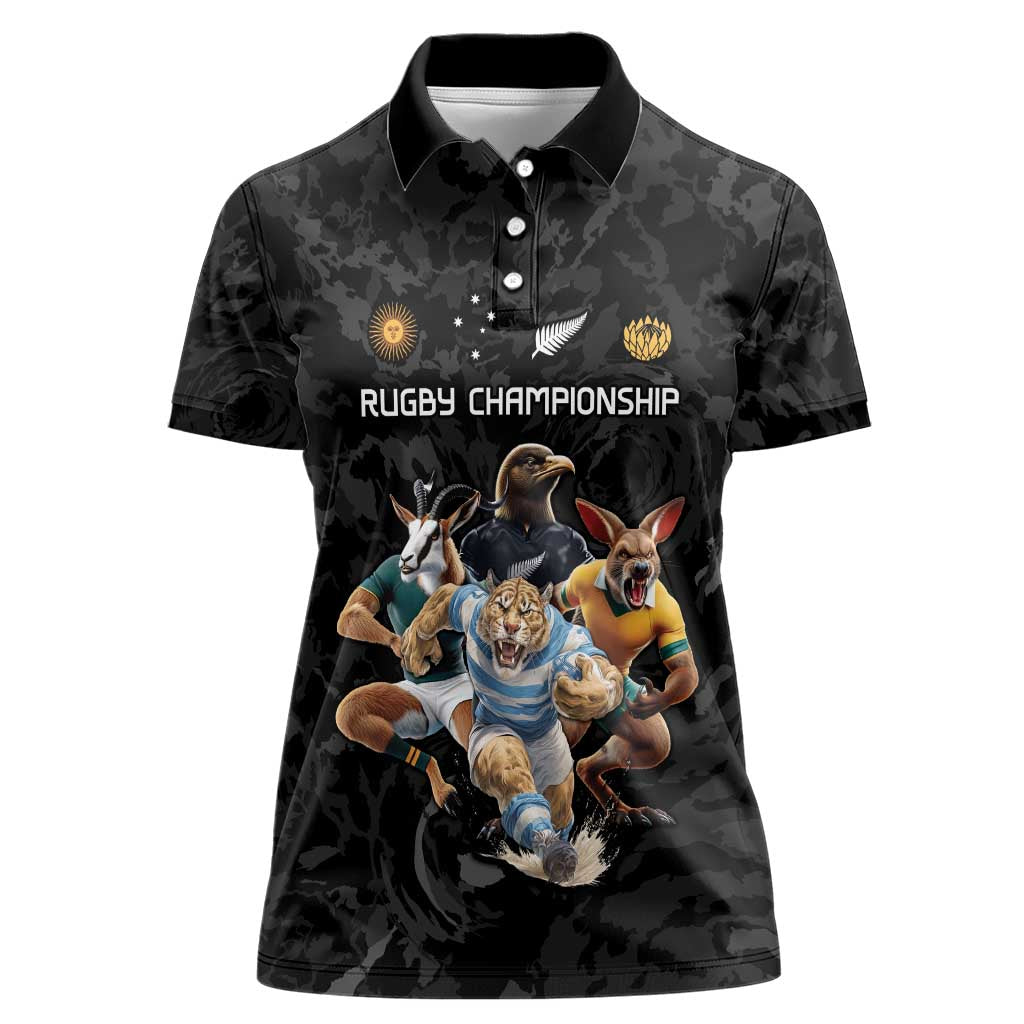Custom Rugby Southern Hemisphere Women Polo Shirt Argentina AUNZ South Africa Mascot Black - Aussie Hoodie