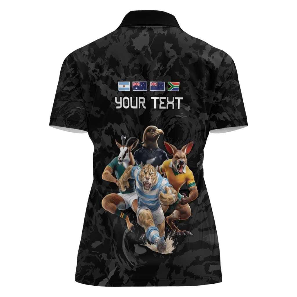 Custom Rugby Southern Hemisphere Women Polo Shirt Argentina AUNZ South Africa Mascot Black - Aussie Hoodie