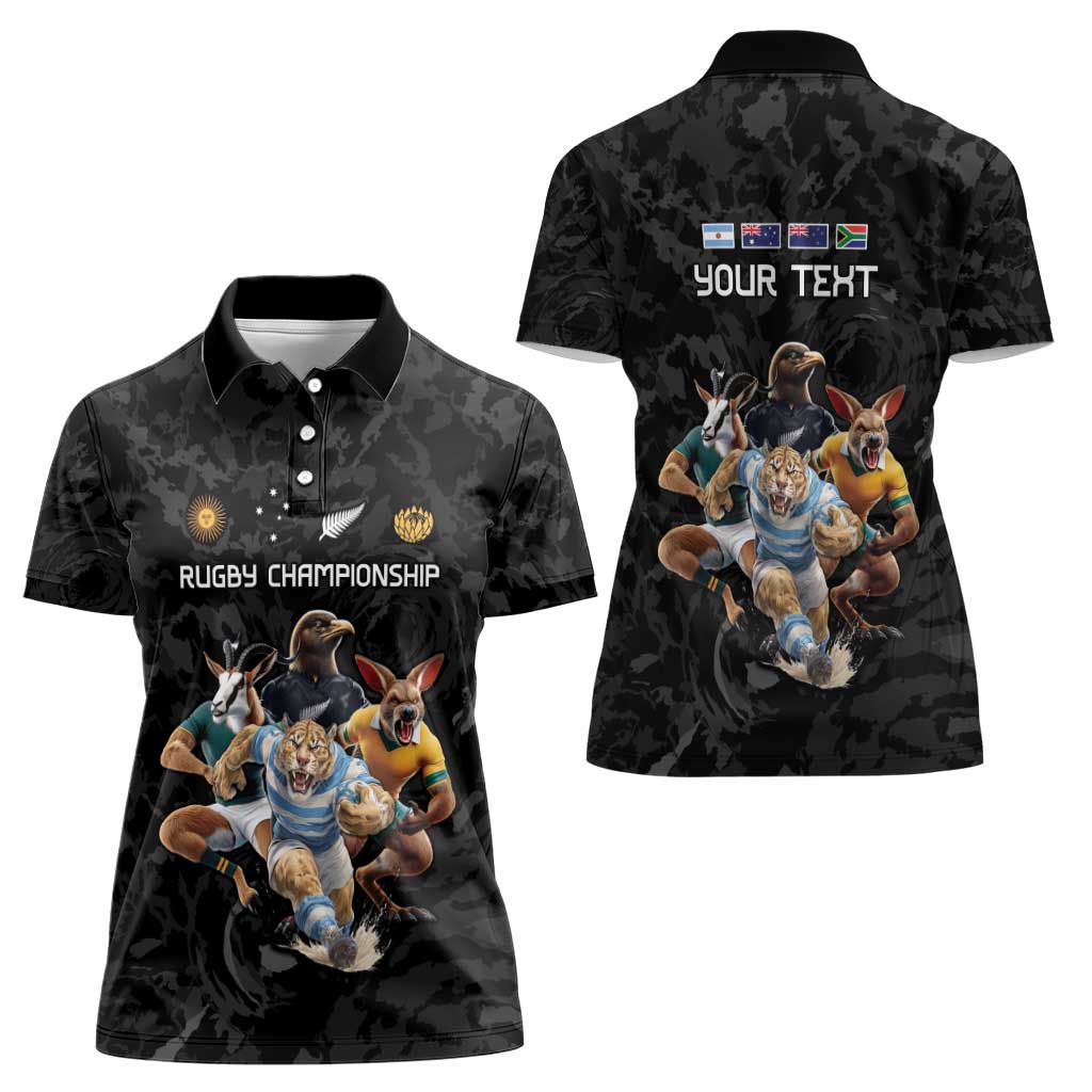 Custom Rugby Southern Hemisphere Women Polo Shirt Argentina AUNZ South Africa Mascot Black - Aussie Hoodie