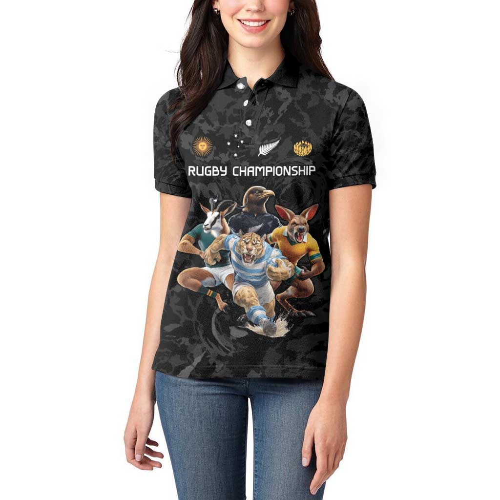 Custom Rugby Southern Hemisphere Women Polo Shirt Argentina AUNZ South Africa Mascot Black - Aussie Hoodie