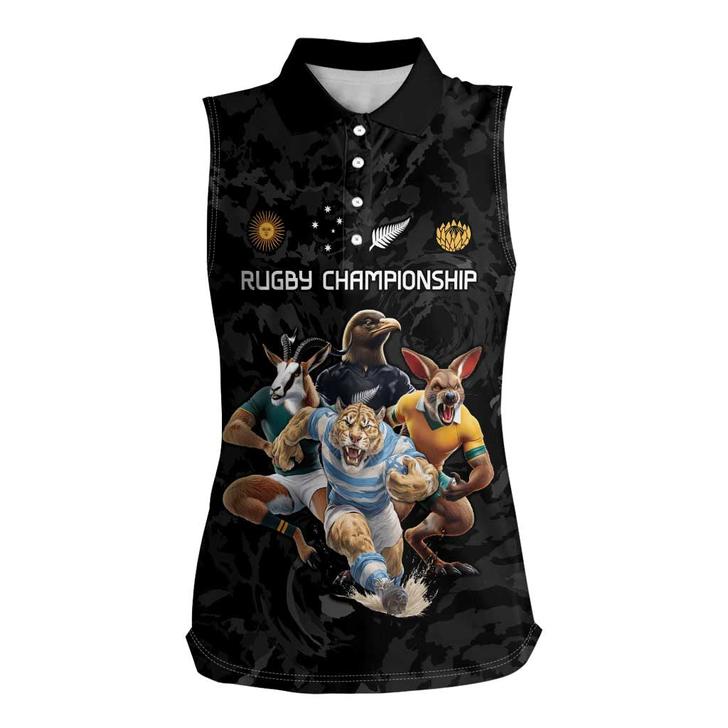 Custom Rugby Southern Hemisphere Women Sleeveless Polo Shirt Argentina AUNZ South Africa Mascot Black - Aussie Hoodie