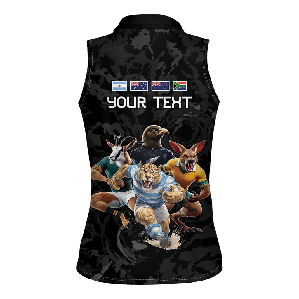 Custom Rugby Southern Hemisphere Women Sleeveless Polo Shirt Argentina AUNZ South Africa Mascot Black - Aussie Hoodie