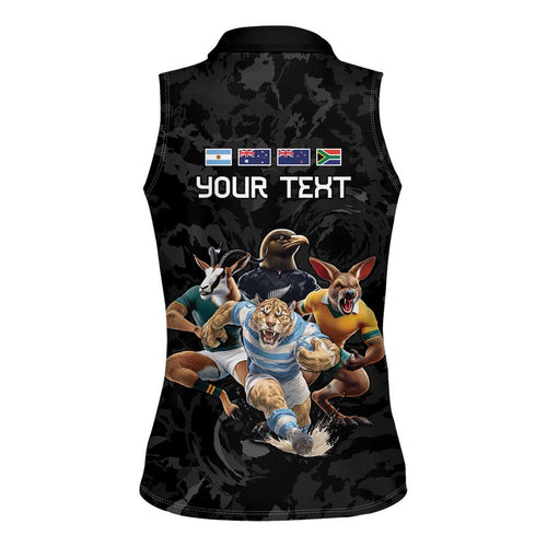 Custom Rugby Southern Hemisphere Women Sleeveless Polo Shirt Argentina AUNZ South Africa Mascot Black - Aussie Hoodie