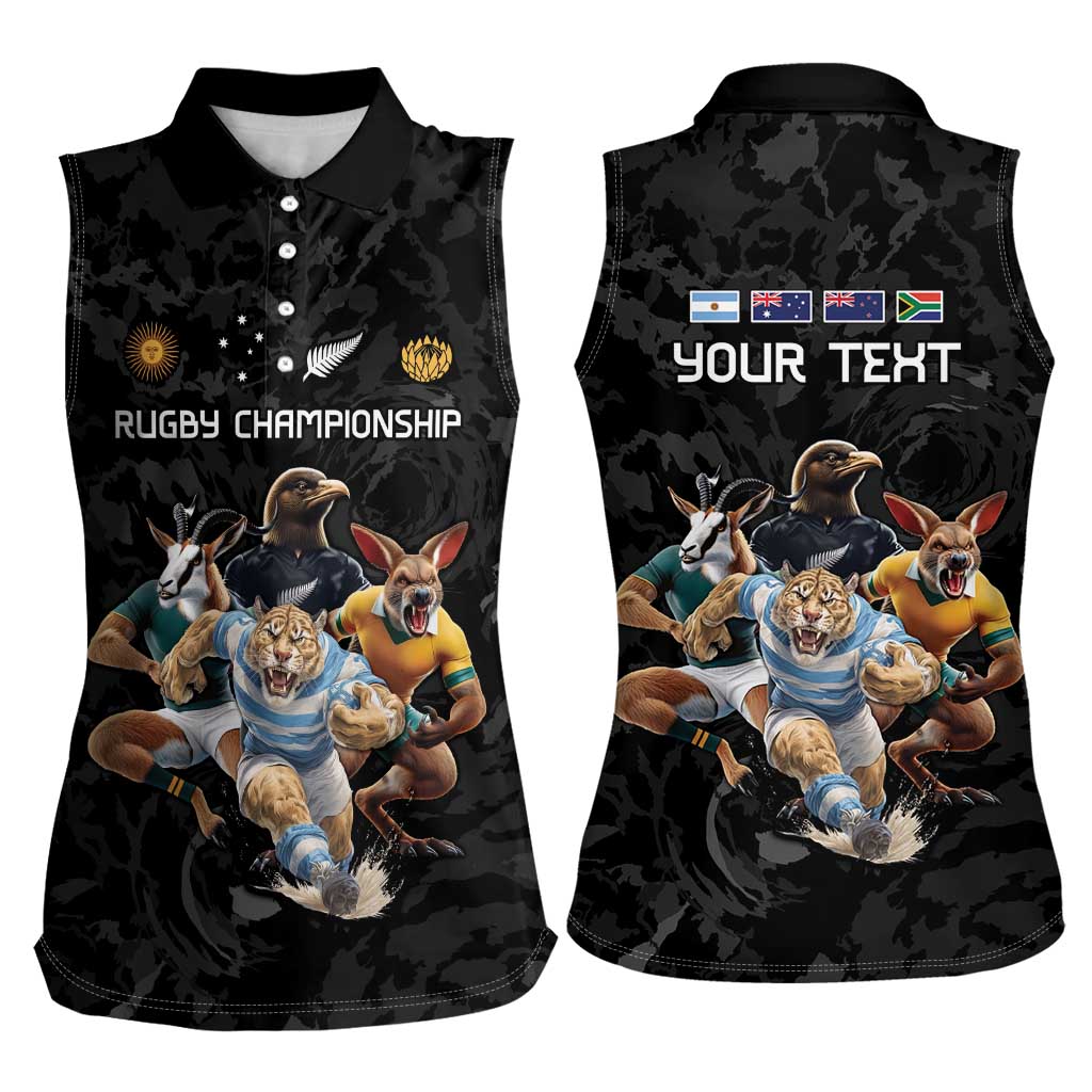 Custom Rugby Southern Hemisphere Women Sleeveless Polo Shirt Argentina AUNZ South Africa Mascot Black - Aussie Hoodie