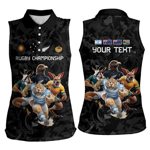 Custom Rugby Southern Hemisphere Women Sleeveless Polo Shirt Argentina AUNZ South Africa Mascot Black - Aussie Hoodie