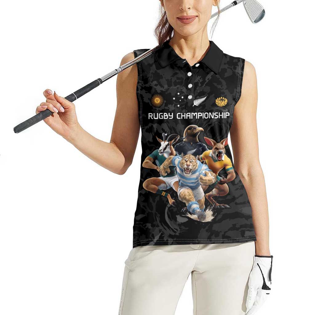 Custom Rugby Southern Hemisphere Women Sleeveless Polo Shirt Argentina AUNZ South Africa Mascot Black - Aussie Hoodie