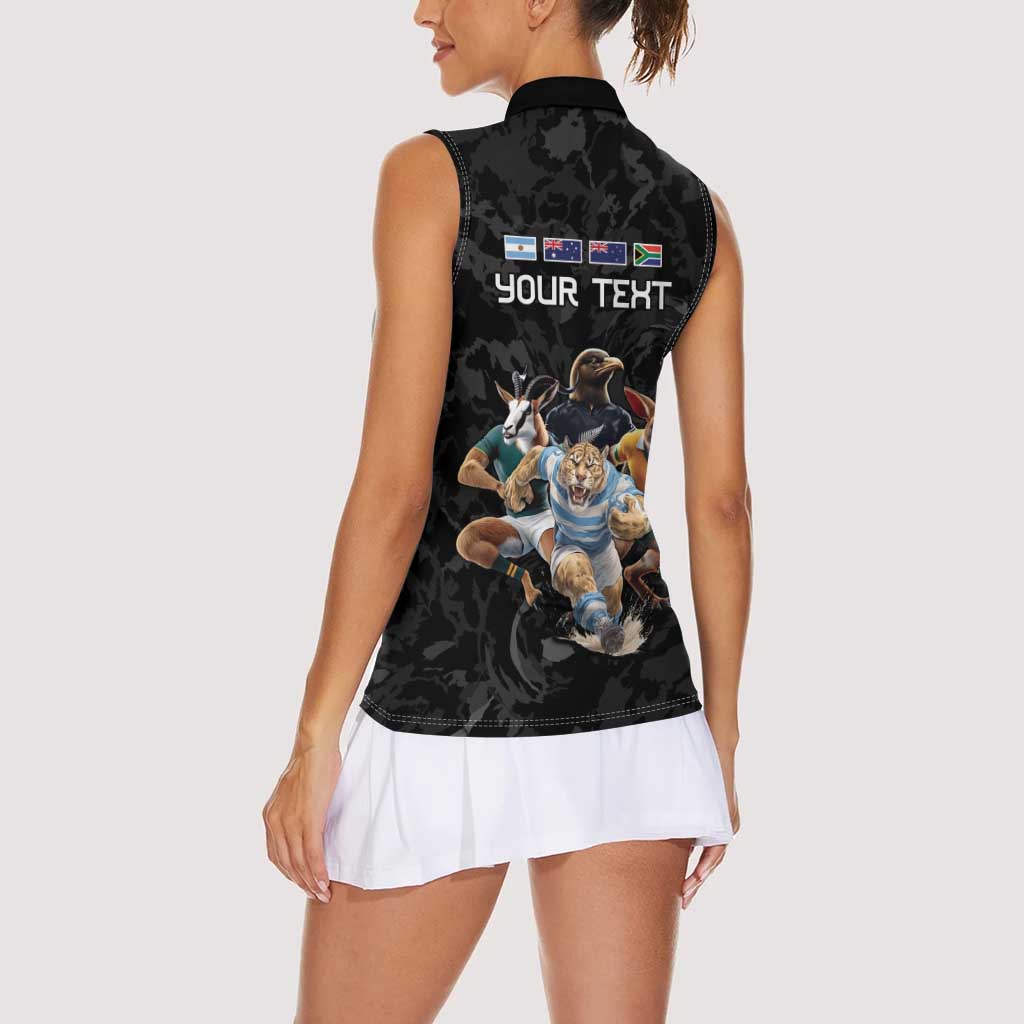 Custom Rugby Southern Hemisphere Women Sleeveless Polo Shirt Argentina AUNZ South Africa Mascot Black - Aussie Hoodie