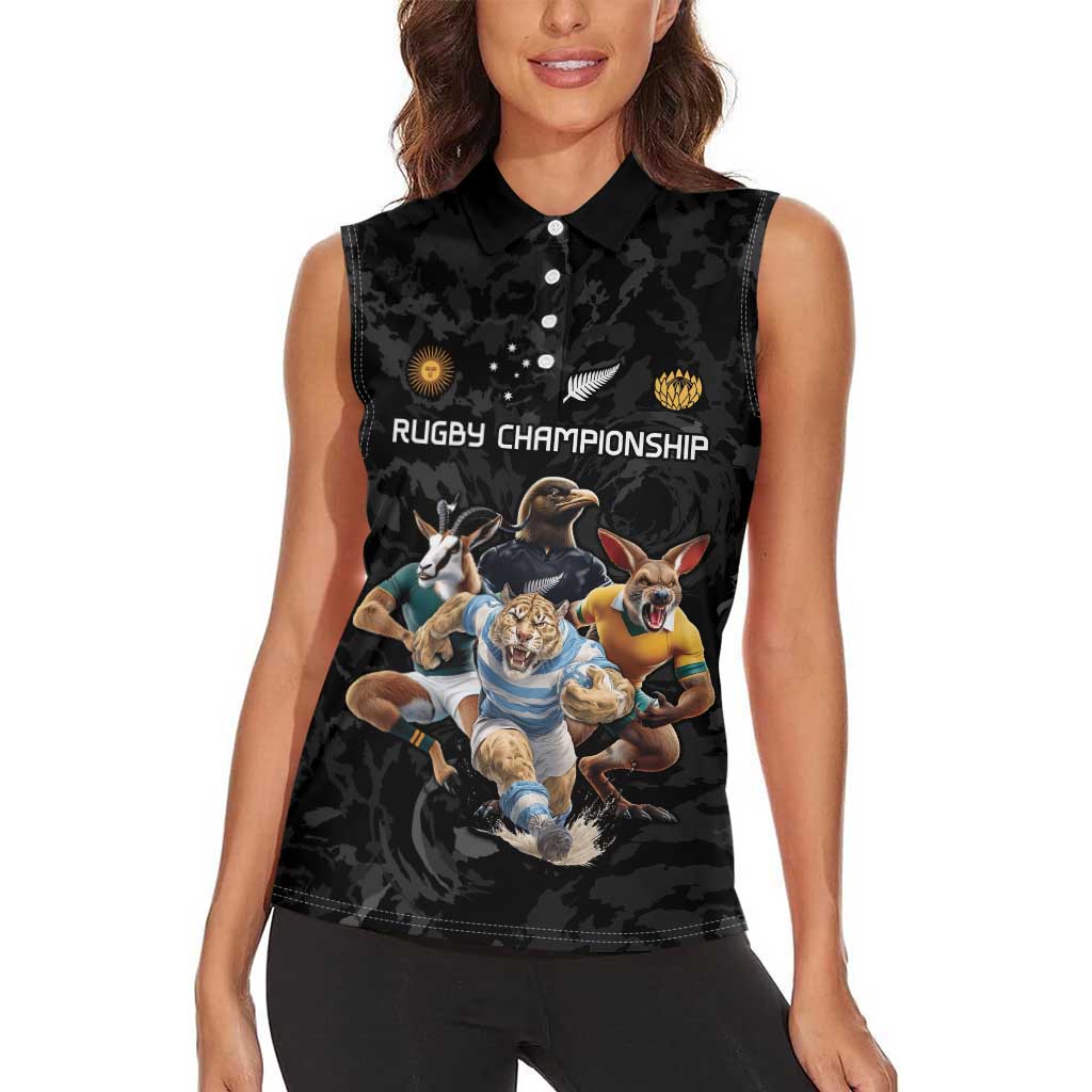 Custom Rugby Southern Hemisphere Women Sleeveless Polo Shirt Argentina AUNZ South Africa Mascot Black - Aussie Hoodie