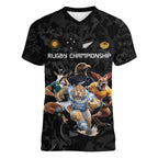 Custom Rugby Southern Hemisphere Women V-Neck T-Shirt Argentina AUNZ South Africa Mascot Black - Aussie Hoodie