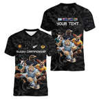 Custom Rugby Southern Hemisphere Women V-Neck T-Shirt Argentina AUNZ South Africa Mascot Black - Aussie Hoodie