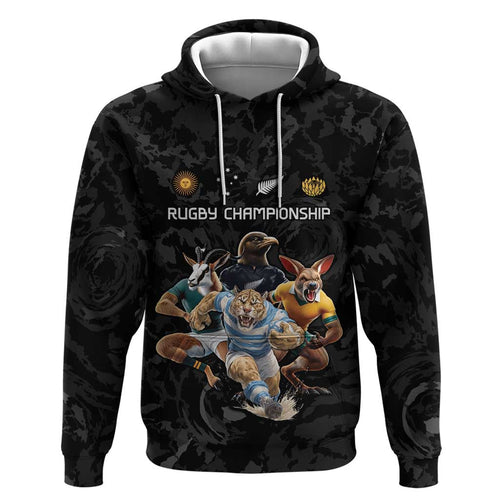 Custom Rugby Southern Hemisphere Zip Hoodie Argentina AUNZ South Africa Mascot Black - Aussie Hoodie