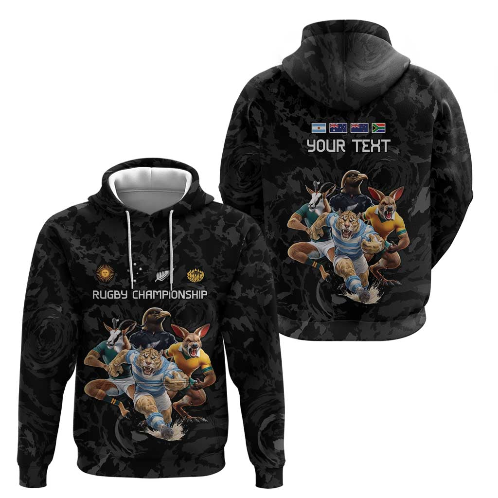 Custom Rugby Southern Hemisphere Zip Hoodie Argentina AUNZ South Africa Mascot Black - Aussie Hoodie