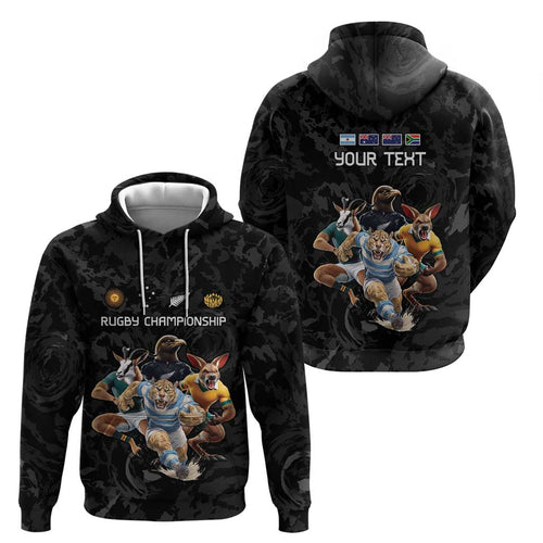 Custom Rugby Southern Hemisphere Zip Hoodie Argentina AUNZ South Africa Mascot Black - Aussie Hoodie