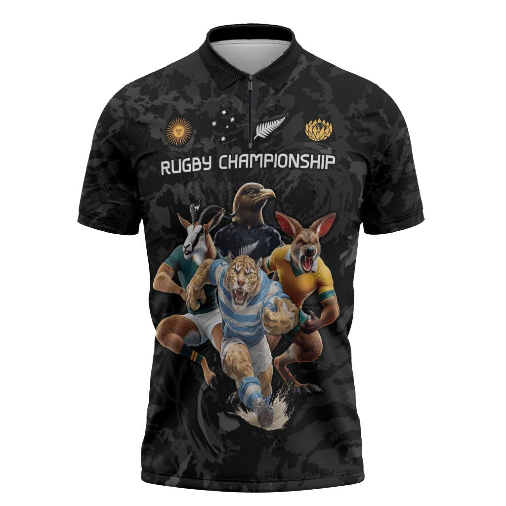 Custom Rugby Southern Hemisphere Zipper Polo Shirt Argentina AUNZ South Africa Mascot Black - Aussie Hoodie