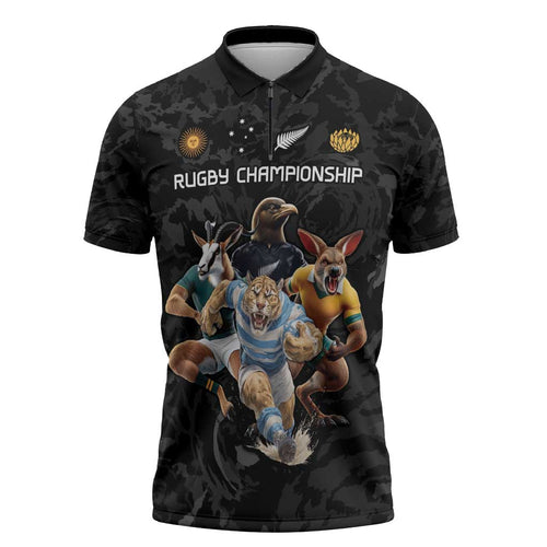 Custom Rugby Southern Hemisphere Zipper Polo Shirt Argentina AUNZ South Africa Mascot Black - Aussie Hoodie