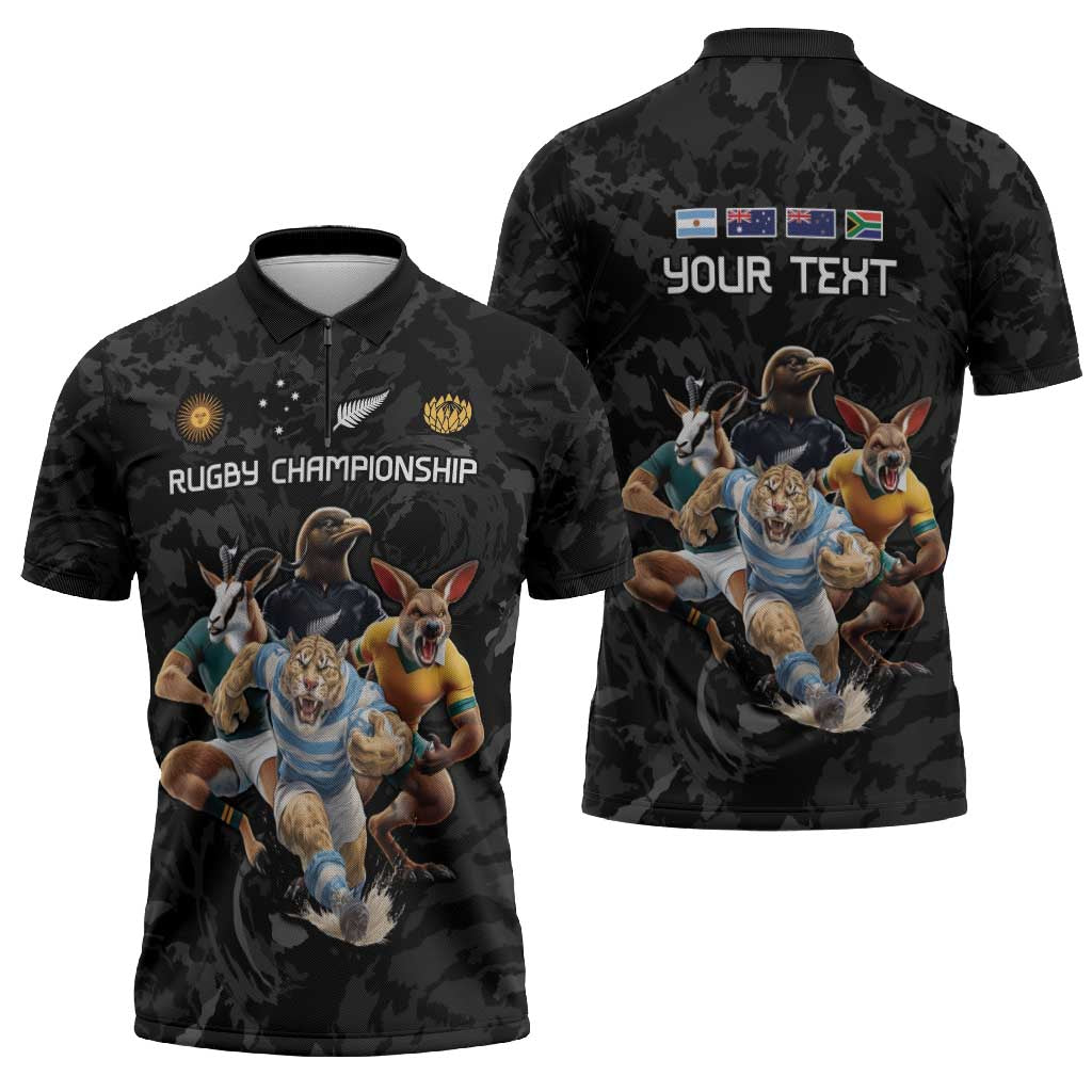 Custom Rugby Southern Hemisphere Zipper Polo Shirt Argentina AUNZ South Africa Mascot Black - Aussie Hoodie