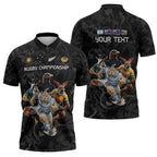 Custom Rugby Southern Hemisphere Zipper Polo Shirt Argentina AUNZ South Africa Mascot Black - Aussie Hoodie