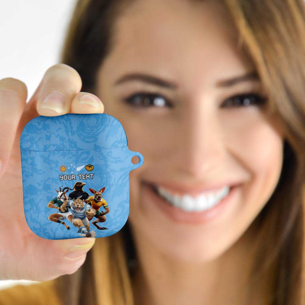 Custom Rugby Southern Hemisphere AirPods Case Argentina AUNZ South Africa Mascot Blue - Aussie Hoodie