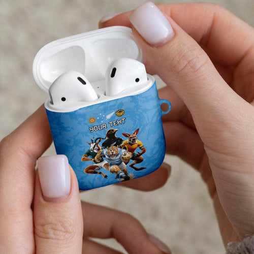 Custom Rugby Southern Hemisphere AirPods Case Argentina AUNZ South Africa Mascot Blue - Aussie Hoodie