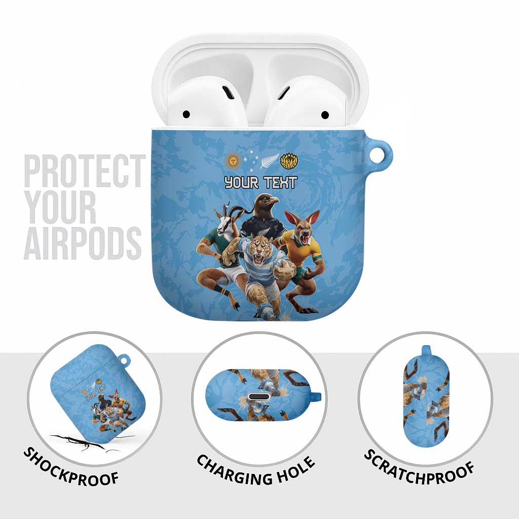 Custom Rugby Southern Hemisphere AirPods Case Argentina AUNZ South Africa Mascot Blue - Aussie Hoodie