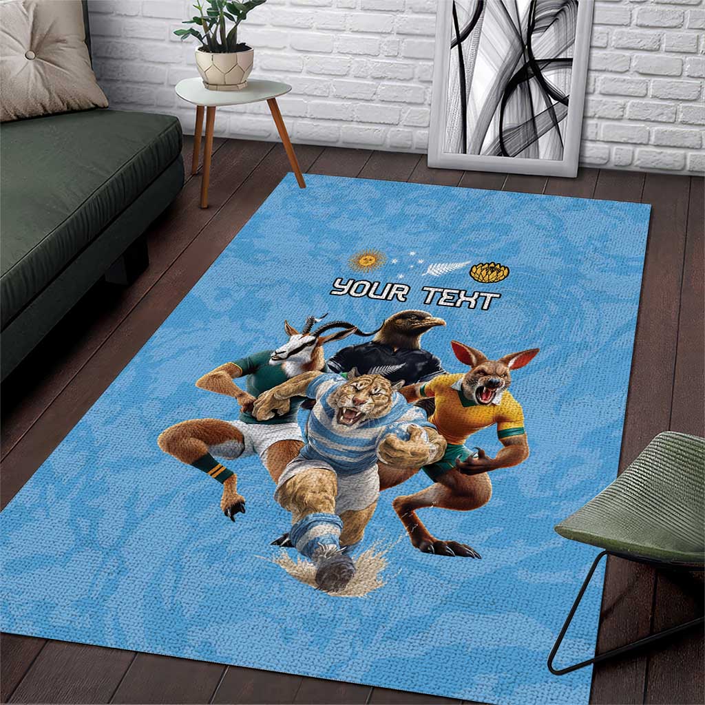 Custom Rugby Southern Hemisphere Area Rug Argentina AUNZ South Africa Mascot Blue - Aussie Hoodie