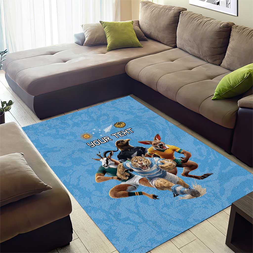 Custom Rugby Southern Hemisphere Area Rug Argentina AUNZ South Africa Mascot Blue - Aussie Hoodie