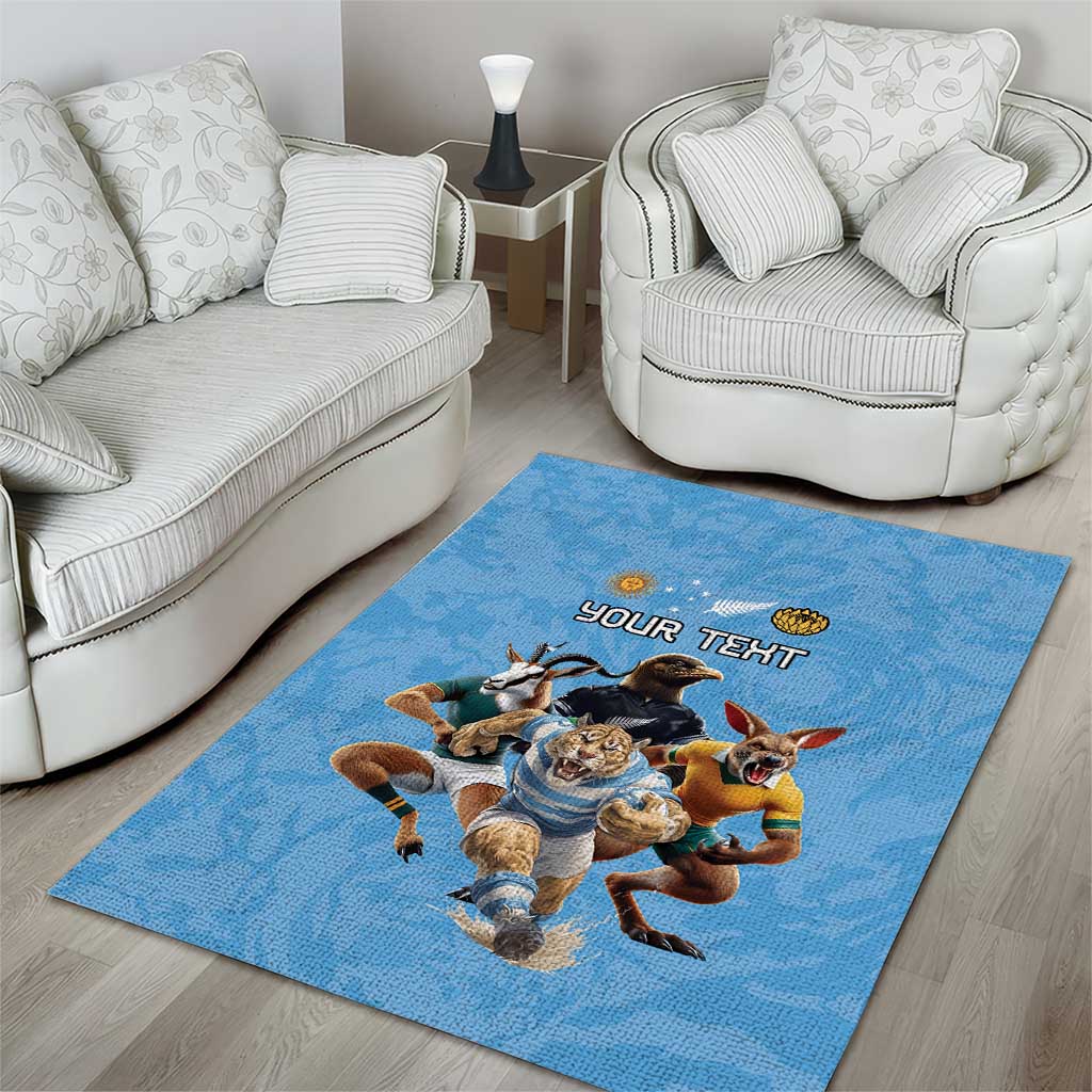Custom Rugby Southern Hemisphere Area Rug Argentina AUNZ South Africa Mascot Blue - Aussie Hoodie