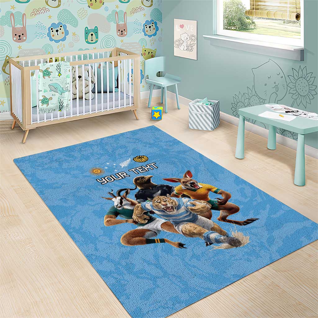 Custom Rugby Southern Hemisphere Area Rug Argentina AUNZ South Africa Mascot Blue - Aussie Hoodie