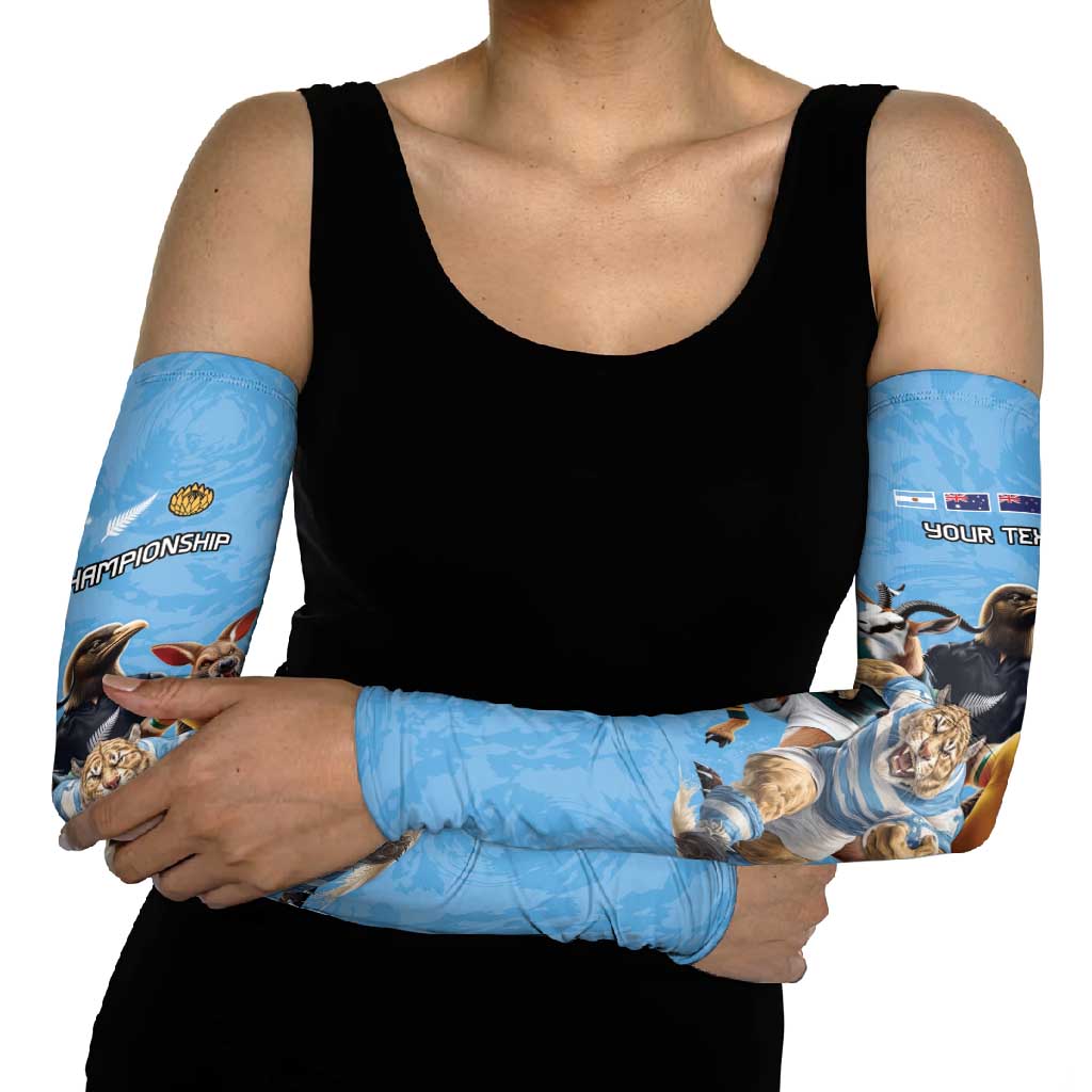 Custom Rugby Southern Hemisphere Arm Sleeves Argentina AUNZ South Africa Mascot Blue - Aussie Hoodie