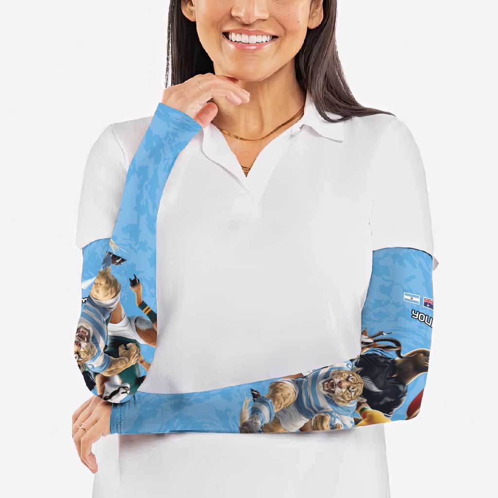 Custom Rugby Southern Hemisphere Arm Sleeves Argentina AUNZ South Africa Mascot Blue - Aussie Hoodie