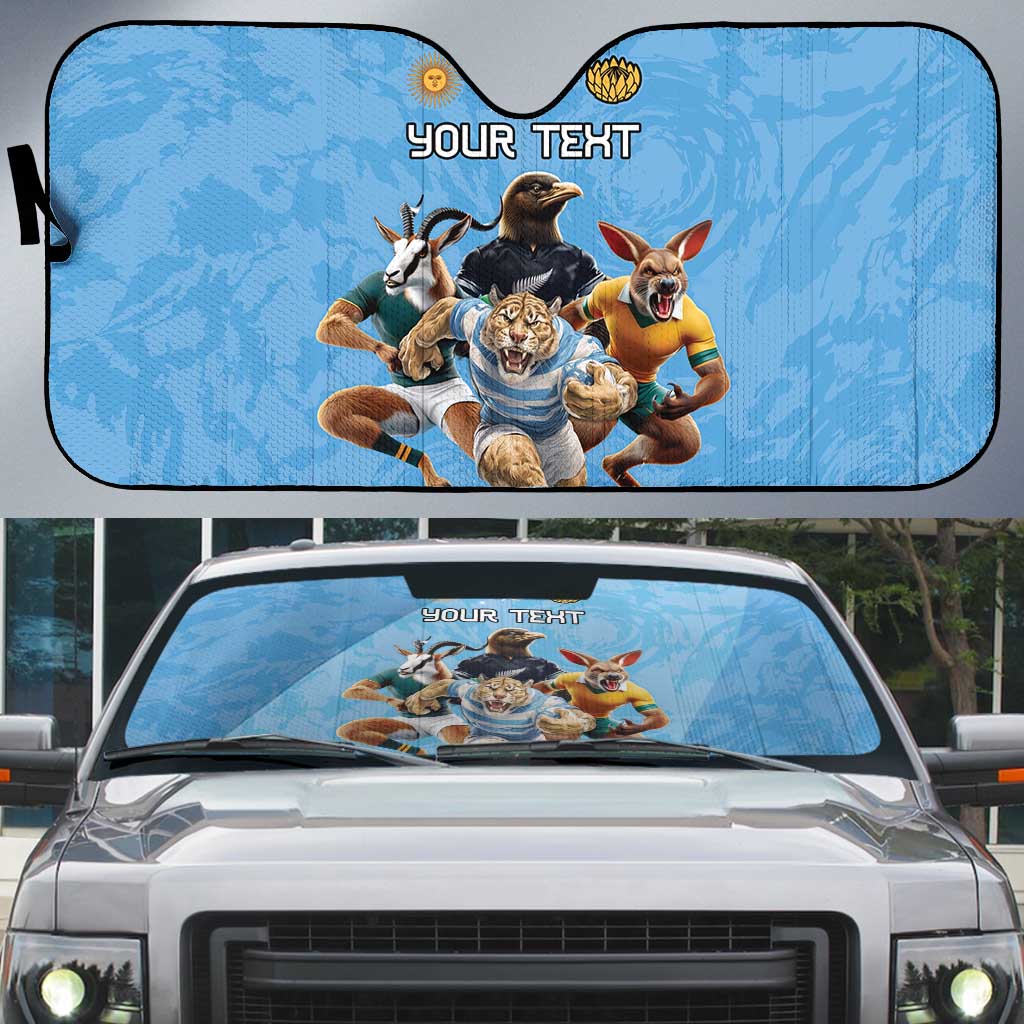 Custom Rugby Southern Hemisphere Auto Sun Shade Argentina AUNZ South Africa Mascot Blue - Aussie Hoodie
