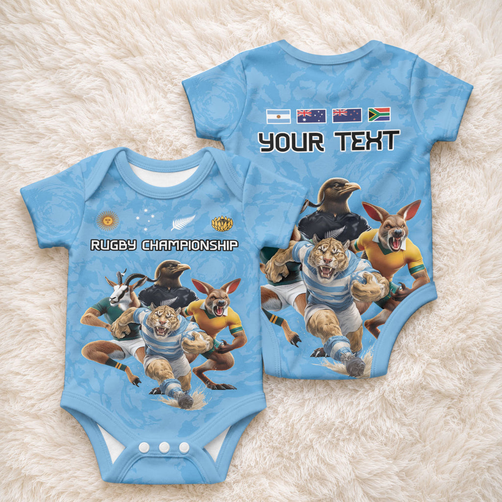 Custom Rugby Southern Hemisphere Baby Onesie Argentina AUNZ South Africa Mascot Blue
