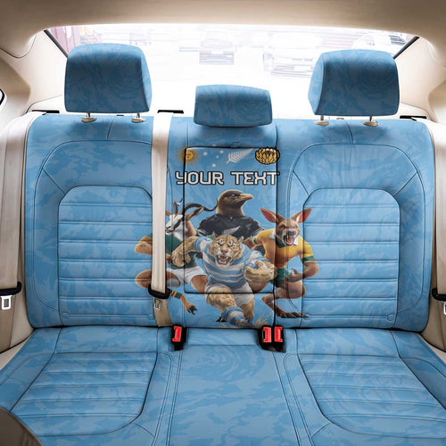 Custom Rugby Southern Hemisphere Back Car Seat Cover Argentina AUNZ South Africa Mascot Blue - Aussie Hoodie