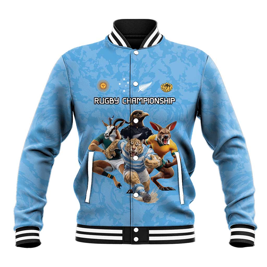 Custom Rugby Southern Hemisphere Baseball Jacket Argentina AUNZ South Africa Mascot Blue - Aussie Hoodie