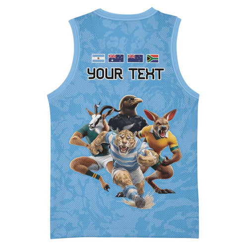 Custom Rugby Southern Hemisphere Basketball Jersey Argentina AUNZ South Africa Mascot Blue - Aussie Hoodie