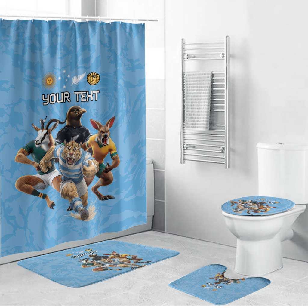 Custom Rugby Southern Hemisphere Bathroom Set Argentina AUNZ South Africa Mascot Blue - Aussie Hoodie