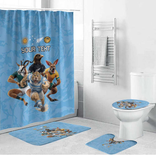 Custom Rugby Southern Hemisphere Bathroom Set Argentina AUNZ South Africa Mascot Blue - Aussie Hoodie